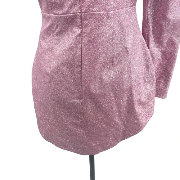 ASOS LUXE Structured One Shoulder Mini Dress in Pink Glitter Size US 6 - Picture 9 of 13
